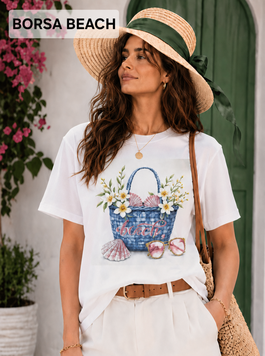 Modella T-Shirt Gioiello Borsa Beach
