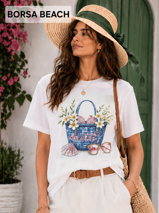 Modella T-Shirt Gioiello Borsa Beach